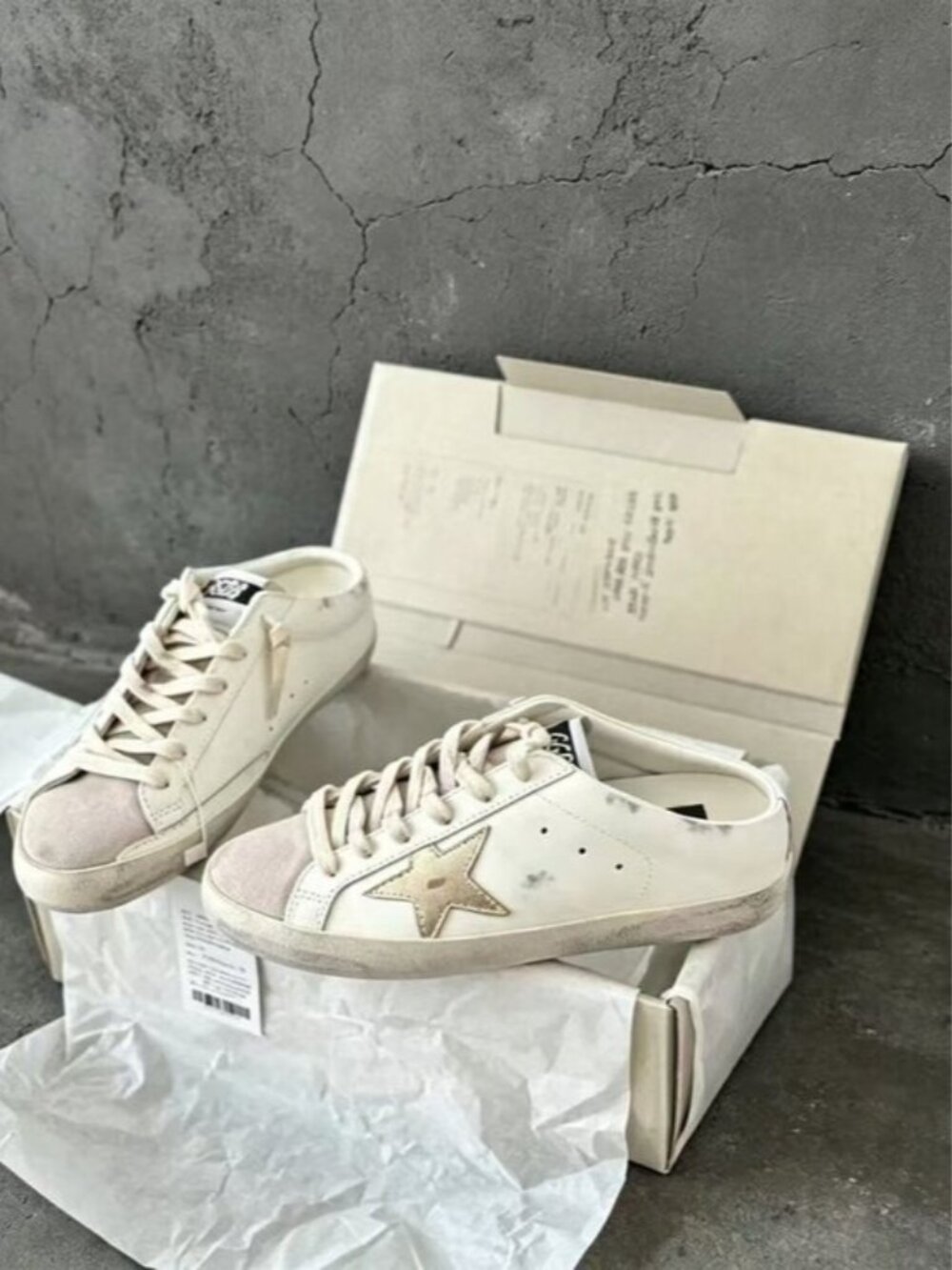 Golden Goose Beige and Gold Star Sneakers
